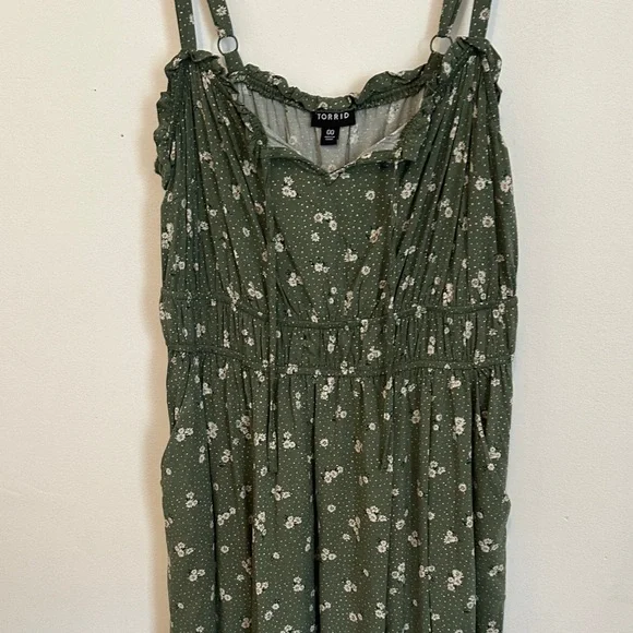 Torrid Size 00 Olive Floral Midi Dress - Picture 3 of 5